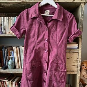 Short Sleeved Raspberry Pink Tunic Dress in Heavy Cotton